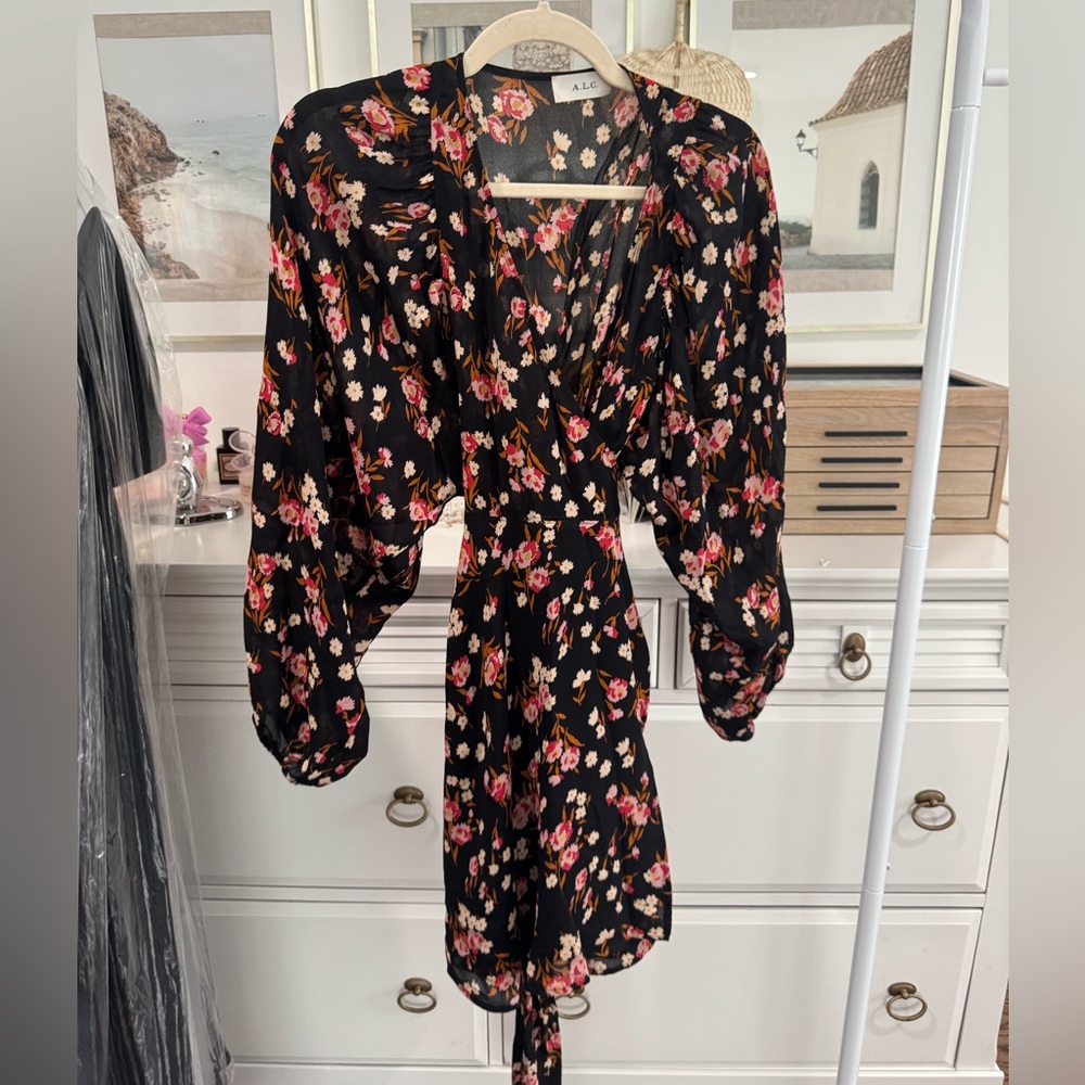 A.L.C. Black Floral Wrap Dress